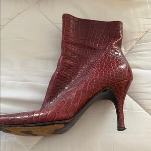 Via Spiga Red Crocodile-Embossed Heeled Boots